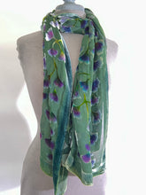 Load image into Gallery viewer, Green Hand-Painted Gingko Leaves Burnout Velvet Scarf/Shawl