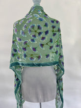 Load image into Gallery viewer, Green Hand-Painted Gingko Leaves Burnout Velvet Scarf/Shawl
