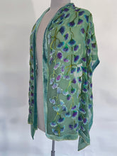 Load image into Gallery viewer, Green Hand-Painted Gingko Leaves Burnout Velvet Scarf/Shawl