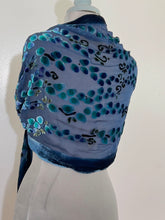 Load image into Gallery viewer, Navy Blue Velvet Scarf/Shawl in Willow Branches