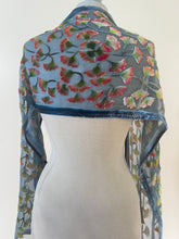 Load image into Gallery viewer, Gingko Leaves Velvet Scarf in Slate Blue