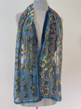 Load image into Gallery viewer, Gingko Leaves Velvet Scarf in Slate Blue