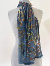 Load image into Gallery viewer, Gingko Leaves Velvet Scarf in Slate Blue