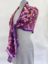 Load image into Gallery viewer, Hand-Painted Gingko Leaves Burnout Velvet Scarf/Shawl in Wine