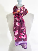 Load image into Gallery viewer, Hand-Painted Gingko Leaves Burnout Velvet Scarf/Shawl in Wine