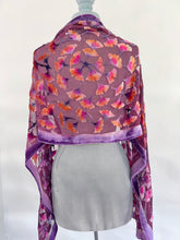 Load image into Gallery viewer, Hand-Painted Gingko Leaves Burnout Velvet Scarf/Shawl in Wine
