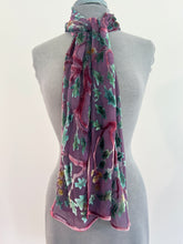 Load image into Gallery viewer, Hand-Painted Devoré Velvet Scarf — Acorns in Mauve