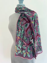 Load image into Gallery viewer, Hand-Painted Devoré Velvet Scarf — Acorns in Mauve
