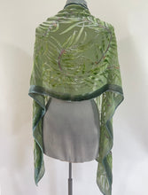 Load image into Gallery viewer, Sage Green devoré Velvet Eucalyptus Leaves Scarf/Shawl