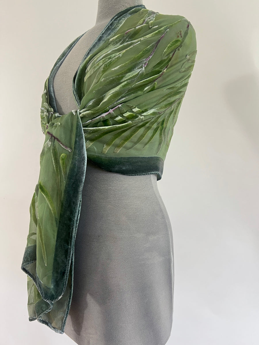 Museum of Fine Arts Boston, Accessories, Olive Green Velvet Burnout  Luxurious Scarf