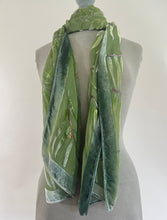 Load image into Gallery viewer, Sage Green devoré Velvet Eucalyptus Leaves Scarf/Shawl