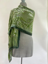 Load image into Gallery viewer, Sage Green devoré Velvet Eucalyptus Leaves Scarf/Shawl