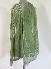 Load image into Gallery viewer, Sage Green devoré Velvet Eucalyptus Leaves Scarf/Shawl