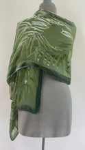 Load and play video in Gallery viewer, Sage Green devoré Velvet Eucalyptus Leaves Scarf/Shawl