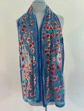 Load image into Gallery viewer, Hand-Painted Devoré Velvet Scarf — Roses in Slate Blue