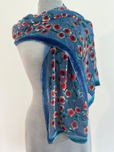 Load image into Gallery viewer, Hand-Painted Devoré Velvet Scarf — Roses in Slate Blue