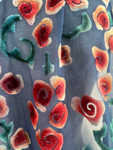 Load image into Gallery viewer, Hand-Painted Devoré Velvet Scarf — Roses in Slate Blue