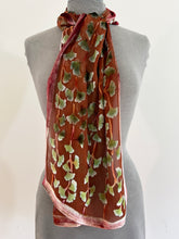 Load image into Gallery viewer, Velvet Scarf with Gingko Leaves in terracotta