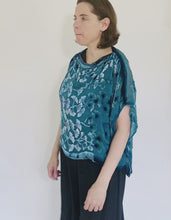 Load and play video in Gallery viewer, Turquoise Velvet Poncho Top with Gingko Pattern