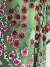 Load image into Gallery viewer, Magenta Roses on Spring Green Velvet Scarf/Shawl