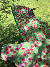 Load image into Gallery viewer, Magenta Roses on Spring Green Velvet Scarf/Shawl