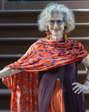 Load image into Gallery viewer, Orange and Purple Velvet Scarf/Shawl with Ginkgo Leaves