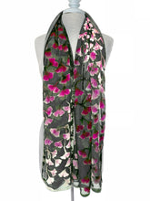 Load image into Gallery viewer, Berry flower with dark gray bac ground devoré velvet large scarf by Sherit levin