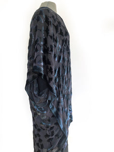 Black Velvet on Black Silk Chiffon Gingko Leaves Kimono-Sherit Levin
