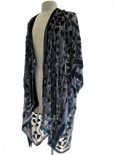 Load image into Gallery viewer, Black Velvet on Black Silk Chiffon Gingko Leaves Kimono-Sherit Levin