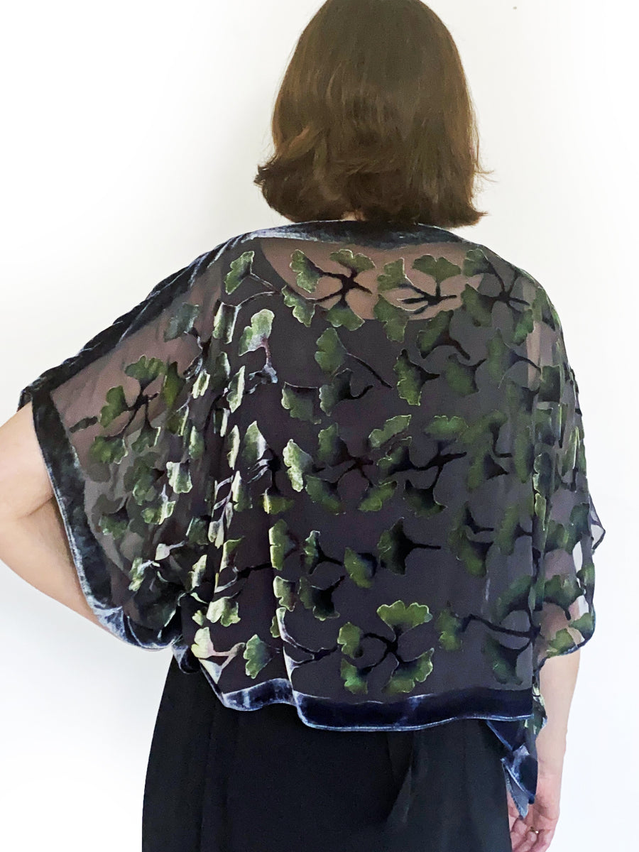 Black with Gingko Leaves Velvet Poncho Top – Sherit Levin