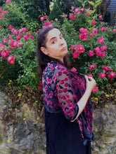 Load image into Gallery viewer, Black Velvet Red Roses Scarf/Shawl