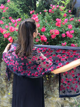 Load image into Gallery viewer, Black Velvet Red Roses Scarf/Shawl