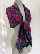 Load image into Gallery viewer, Black Velvet Red Roses Scarf/Shawl