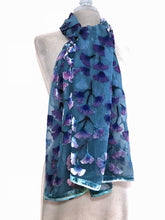 Load image into Gallery viewer, Blue Hand-Painted Gingko Leaves Burnout Velvet Scarf/Shawl