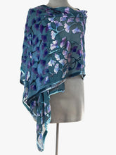 Load image into Gallery viewer, Blue Hand-Painted Gingko Leaves Burnout Velvet Scarf/Shawl
