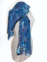 Load image into Gallery viewer, Blue Velvet Scarf of  Branches with Rain Drops Pattern