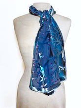 Load image into Gallery viewer, Blue Velvet Scarf of  Branches with Rain Drops Pattern