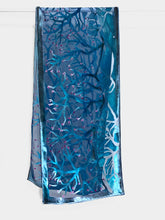 Load image into Gallery viewer, Blue Velvet Scarf of  Branches with Rain Drops Pattern