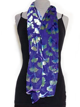 Load image into Gallery viewer, Burnout Velvet Poncho in Purple with Hand-Painted Green Gingko Leaves-Sherit Levin