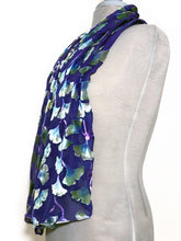 Load image into Gallery viewer, Burnout Velvet Poncho in Purple with Hand-Painted Green Gingko Leaves-Sherit Levin