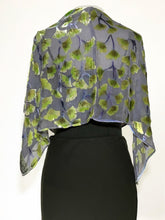 Load image into Gallery viewer, Burnout Velvet Shawl in Black with Hand-Painted Green Gingko Leaves-Sherit Levin