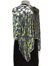 Load image into Gallery viewer, Burnout Velvet Shawl in Black with Hand-Painted Green Gingko Leaves-Sherit Levin