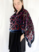 Load image into Gallery viewer, Floral Reds on Black Velvet Poncho/Scarf