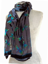 Load image into Gallery viewer, Dragonflies Pattern Black Velvet Scarf/Shawl-Sherit Levin