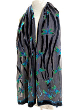 Load image into Gallery viewer, Dragonflies Pattern Black Velvet Scarf/Shawl-Sherit Levin
