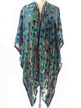 Load image into Gallery viewer, Gingko Leaves Velvet Kimono in Black and Green-Sherit Levin