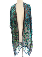 Load image into Gallery viewer, Gingko Leaves Velvet Kimono in Black and Green-Sherit Levin
