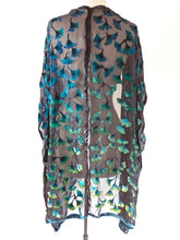 Load image into Gallery viewer, Gingko Leaves Velvet Kimono in Black and Green-Sherit Levin