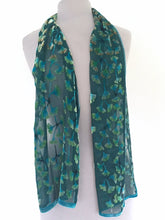 Load image into Gallery viewer, Gingko Leaves Velvet Scarf in Teal-Sherit Levin
