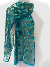 Load image into Gallery viewer, Gingko Leaves Velvet Scarf in Teal